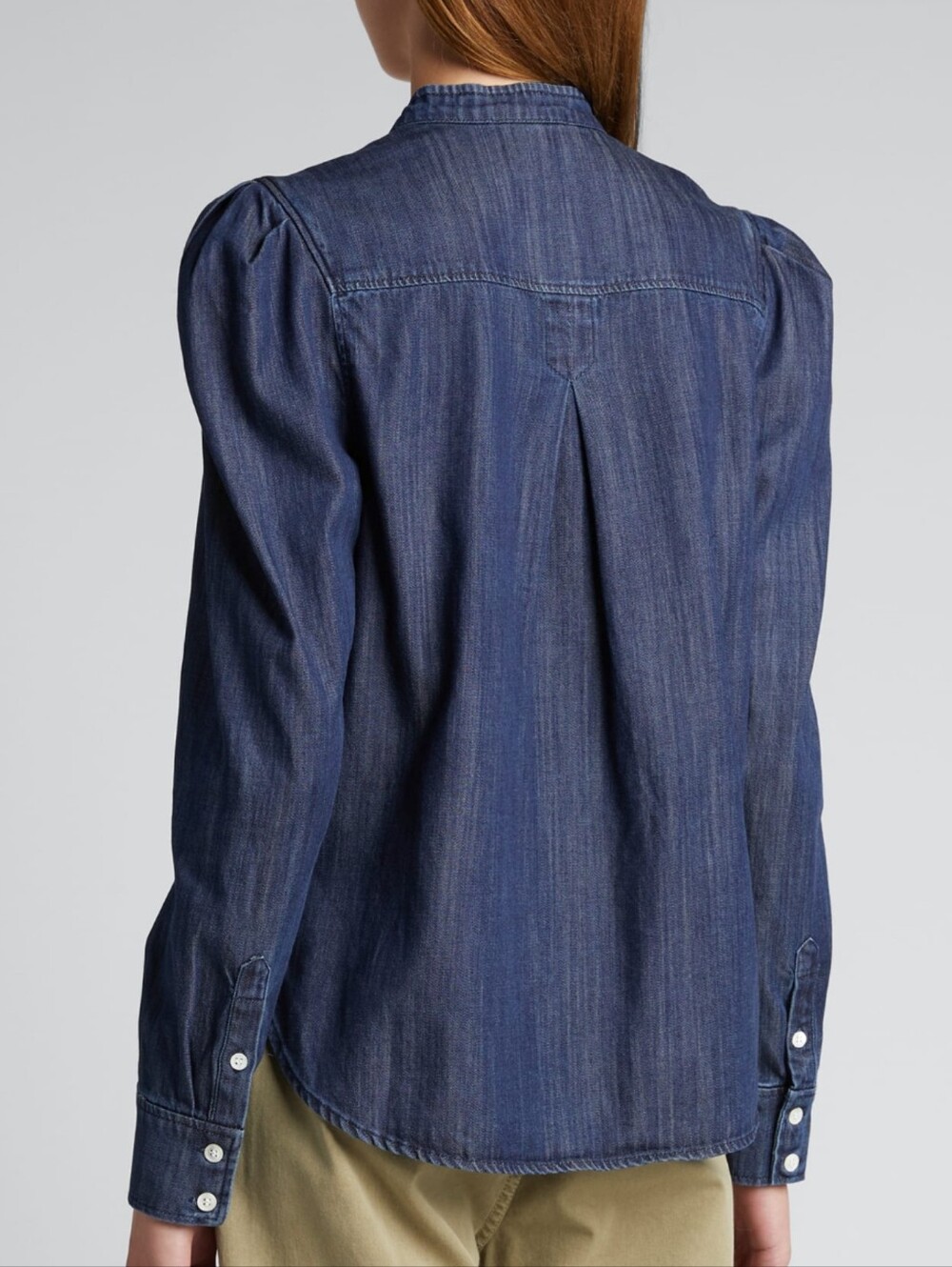 FRAME $268 Charlie Puff-Sleeve Denim Top Women's Small "Gorham" Dark Wash - Picture 4 of 15